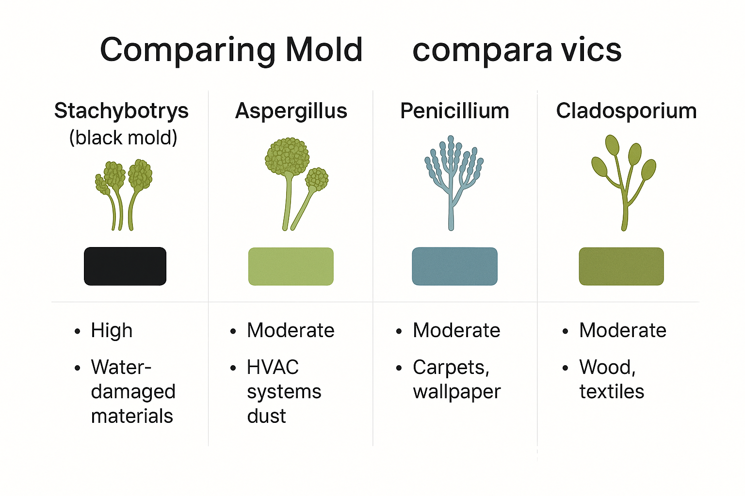 Comparison chart of common household mold types
