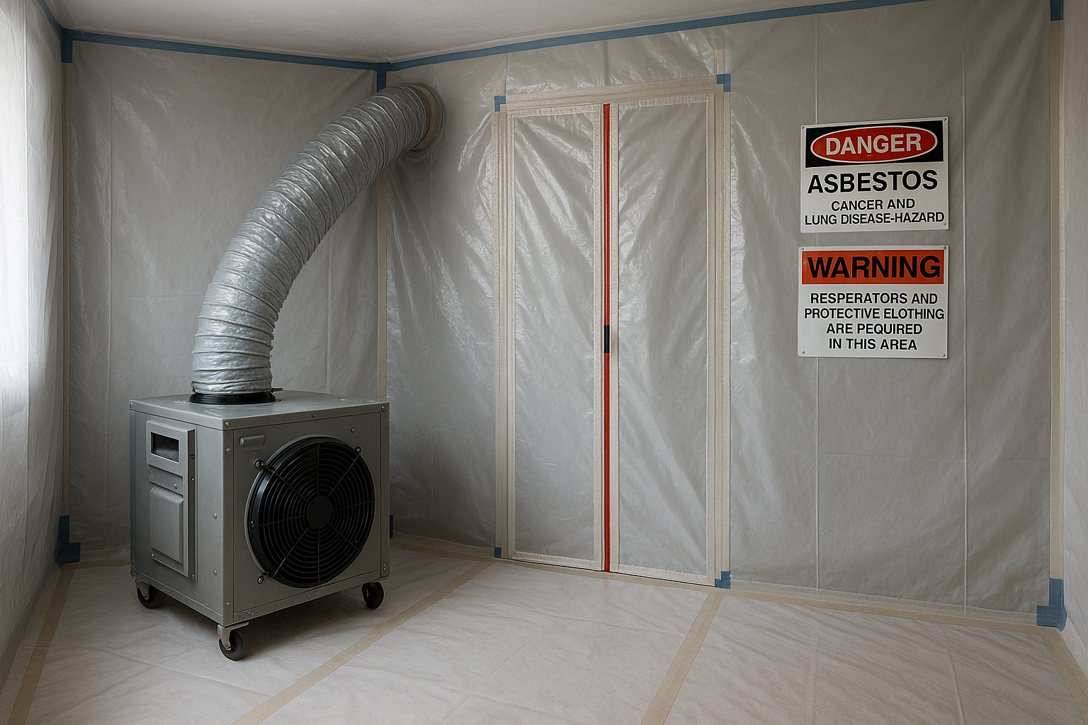 Sealed room with plastic containment for safe removal