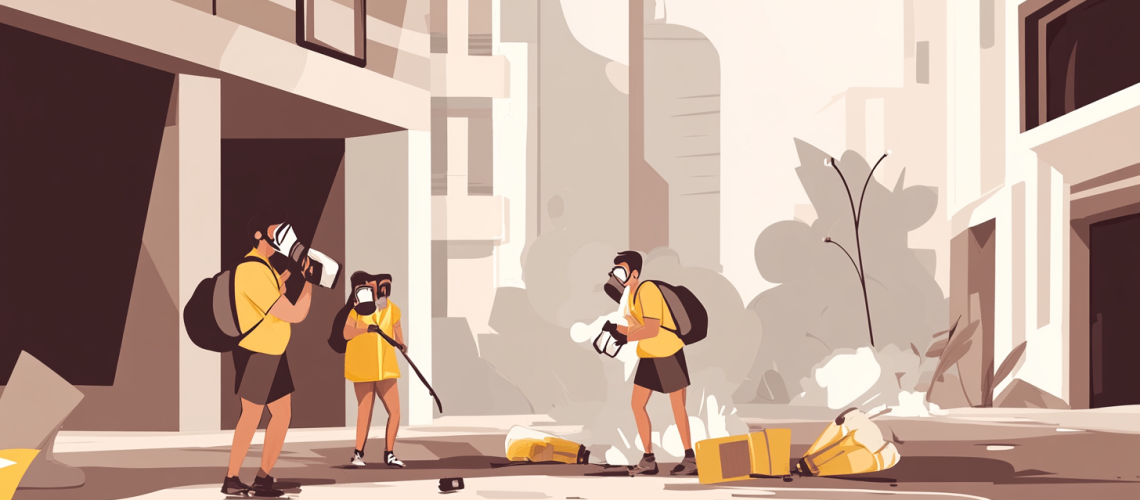 flourishprosper_people_with_gas_masks_cleaning_up_a_tear_gas__983250f3-e3e8-434c-ad16-b0d9686438b0_1